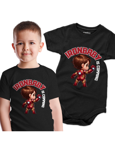 Body dziecięce "Ironbaby is coming" Czarne | Fanowski nadruk