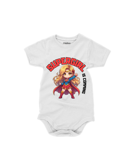 Body dziecięce "Supergirl is coming" Czarne | Fanowski nadruk