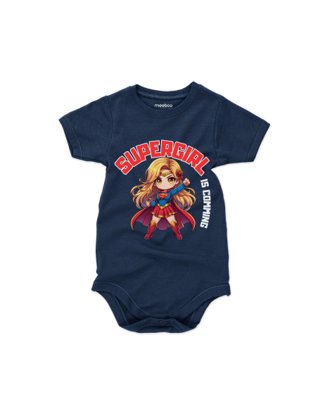 Body dziecięce "Supergirl is coming" Czarne | Fanowski nadruk