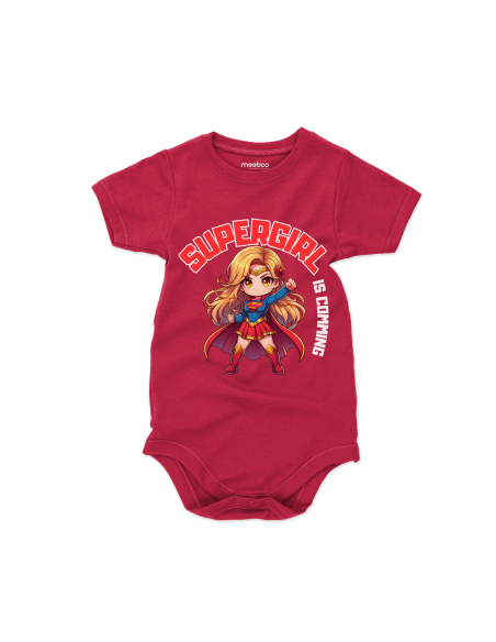 Body dziecięce "Supergirl is coming" Czarne | Fanowski nadruk