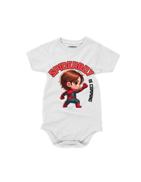 Body dziecięce "Spiderboy is coming" Czarne | Fanowski nadruk