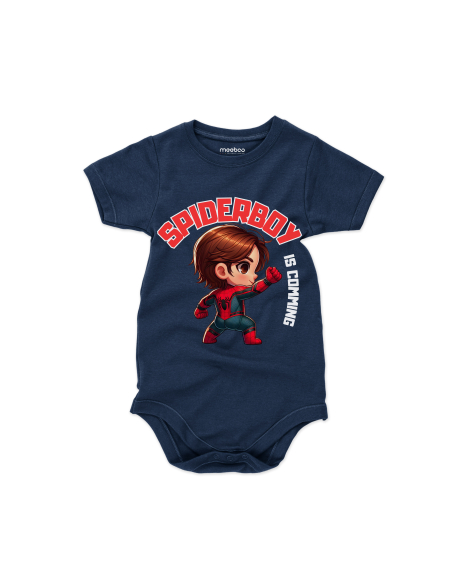 Body dziecięce "Spiderboy is coming" Czarne | Fanowski nadruk