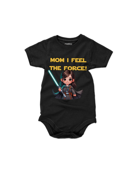 Body dziecięce "Mom i feel the force!" Czarne | Fanowski nadruk