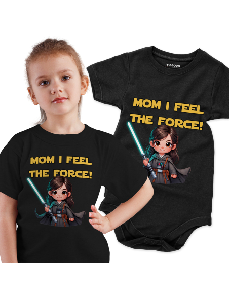 Body dziecięce "Mom i feel the force!" Czarne | Fanowski nadruk