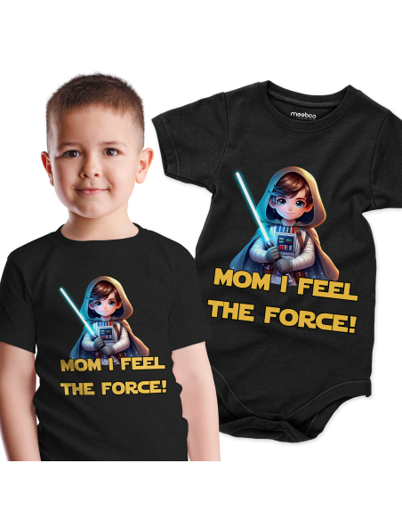 Body dziecięce "Mom i feel the force" Czarne | Fanowski nadruk