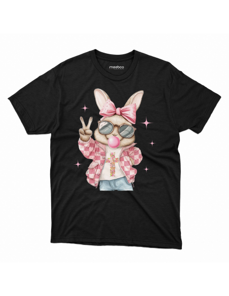 Koszulka Dziecięca "Króliczek dziewczynka" Czarna | 100% Bawełna