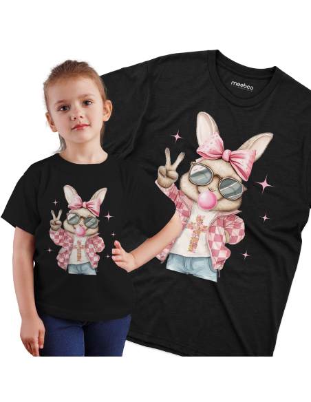 Koszulka Dziecięca "Króliczek dziewczynka" Czarna | 100% Bawełna