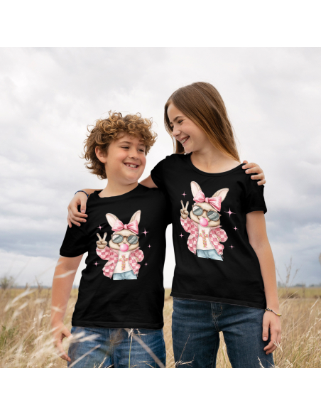 Koszulka Dziecięca "Króliczek dziewczynka" Czarna | 100% Bawełna