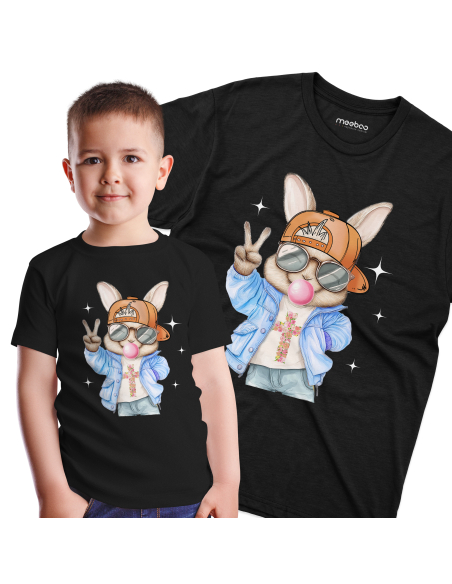 Koszulka Dziecięca "Króliczek chłopiec" Czarna | 100% Bawełna