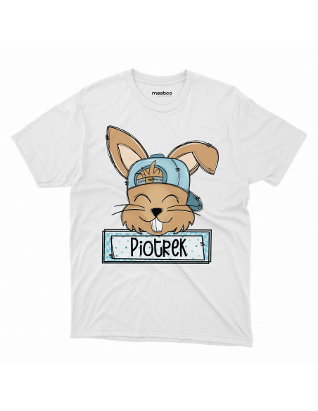 Koszulka Dziecięca "Króliczek + Twoje imię" Czarna | 100% Bawełna