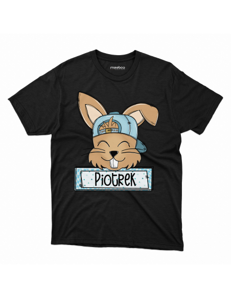 Koszulka Dziecięca "Króliczek + Twoje imię" Czarna | 100% Bawełna