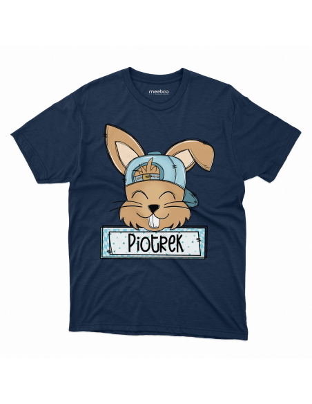 Koszulka Dziecięca "Króliczek + Twoje imię" Czarna | 100% Bawełna