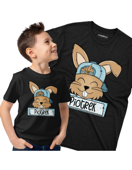 Koszulka Dziecięca "Króliczek + Twoje imię" Czarna | 100% Bawełna