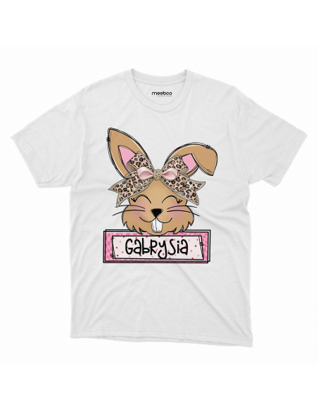 Koszulka Dziecięca "Króliczek + Twoje imię" Czarna | Wysoka jakość