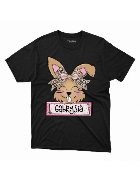 Koszulka Dziecięca "Króliczek + Twoje imię" Czarna | Wysoka jakość