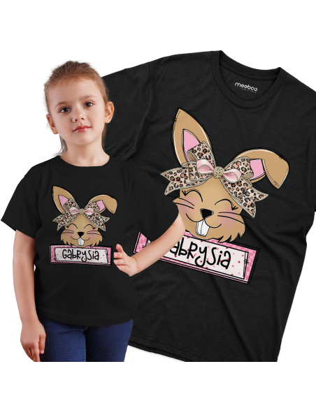 Koszulka Dziecięca "Króliczek + Twoje imię" Czarna | Wysoka jakość