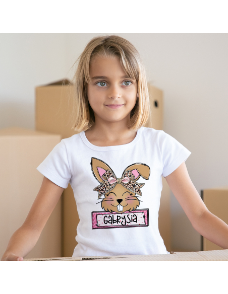 Koszulka Dziecięca "Króliczek + Twoje imię" Czarna | Wysoka jakość