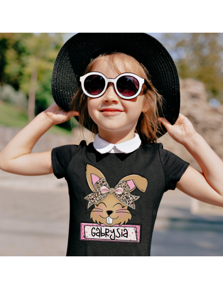 Koszulka Dziecięca "Króliczek + Twoje imię" Czarna | Wysoka jakość