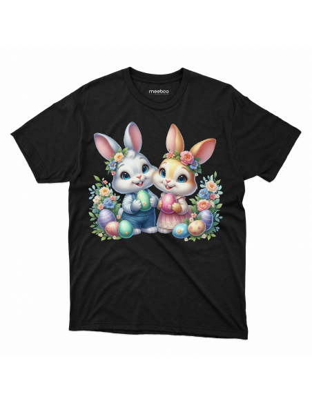 Koszulka Dziecięca "Króliczki wielkanocne" Czarna | 100% Bawełna