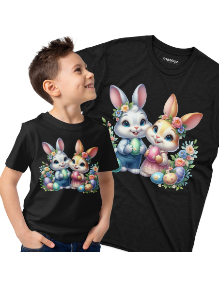 Koszulka Dziecięca "Króliczki wielkanocne" Czarna | 100% Bawełna