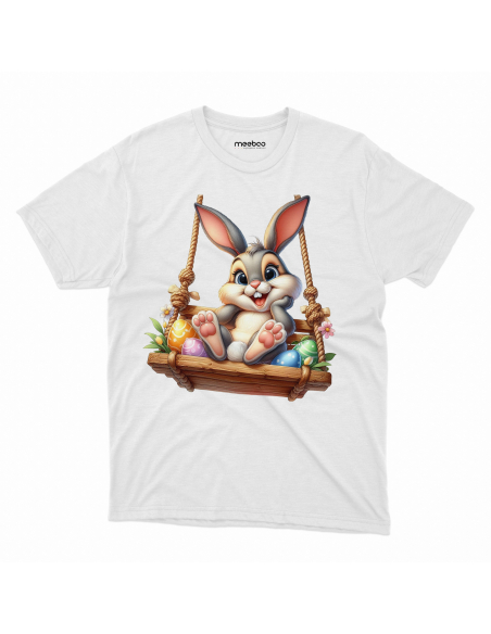Koszulka Dziecięca "Króliczek wielkanocny na huśtawce" Czarna | 100% Bawełna