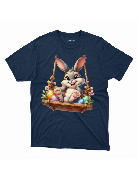 Koszulka Dziecięca "Króliczek wielkanocny na huśtawce" Czarna | 100% Bawełna