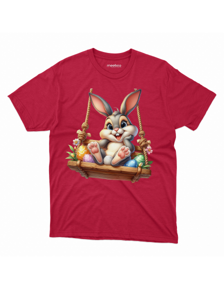 Koszulka Dziecięca "Króliczek wielkanocny na huśtawce" Czarna | 100% Bawełna