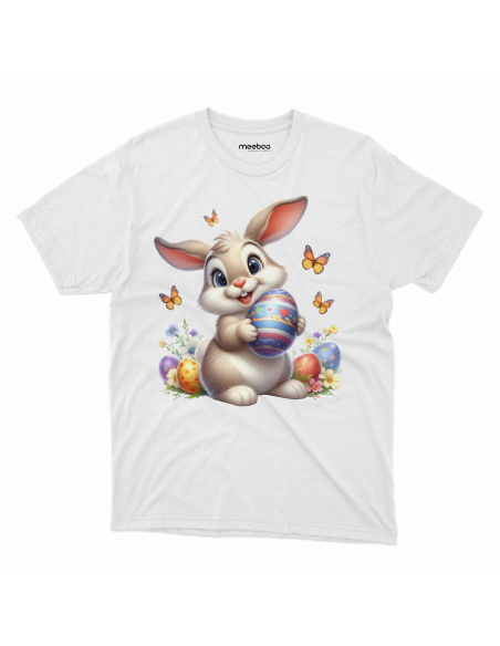 Koszulka Dziecięca "Króliczek wielkanocny z motylami" Czarna | 100% Bawełna