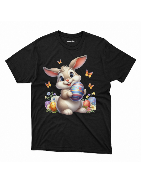 Koszulka Dziecięca "Króliczek wielkanocny z motylami" Czarna | 100% Bawełna