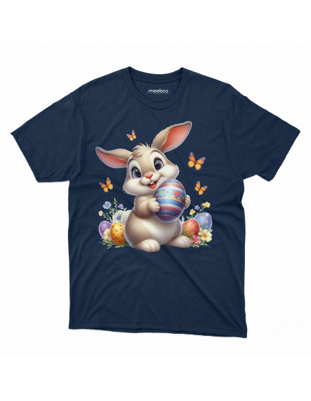 Koszulka Dziecięca "Króliczek wielkanocny z motylami" Czarna | 100% Bawełna