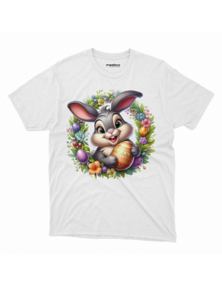 Koszulka Dziecięca "Króliczek wielkanocny w wieniec" Czarna | 100% Bawełna