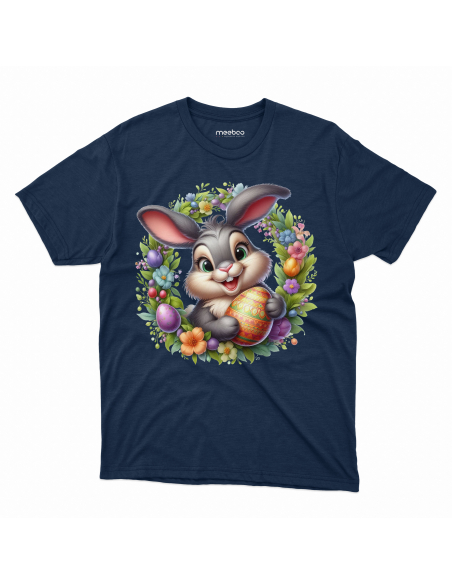 Koszulka Dziecięca "Króliczek wielkanocny w wieniec" Czarna | 100% Bawełna