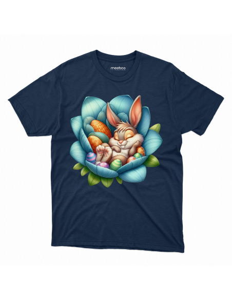 Koszulka Dziecięca "Śpiący króliczek wielkanocny" Czarna | 100% Bawełna