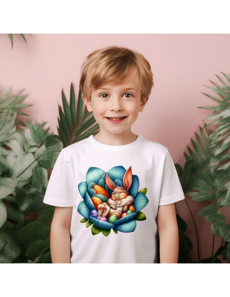 Koszulka Dziecięca "Śpiący króliczek wielkanocny" Czarna | 100% Bawełna