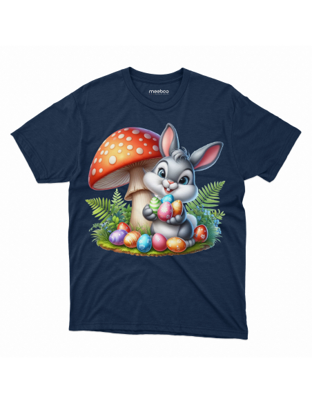Koszulka Dziecięca "Króliczek wielkanocny z muchomorem" Czarna | 100% Bawełna