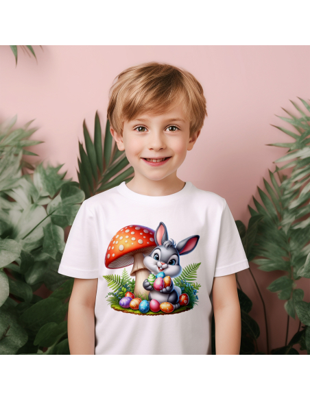 Koszulka Dziecięca "Króliczek wielkanocny z muchomorem" Czarna | 100% Bawełna