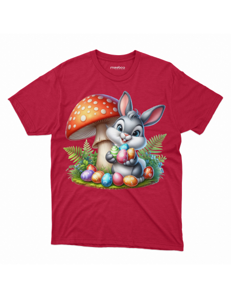 Koszulka Dziecięca "Króliczek wielkanocny z muchomorem" Czarna | 100% Bawełna