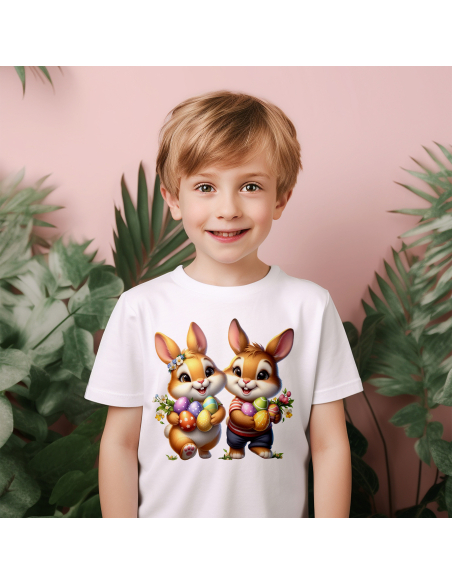 Koszulka Dziecięca "Króliczki wielkanocne z pisankami" Czarna | 100% Bawełna