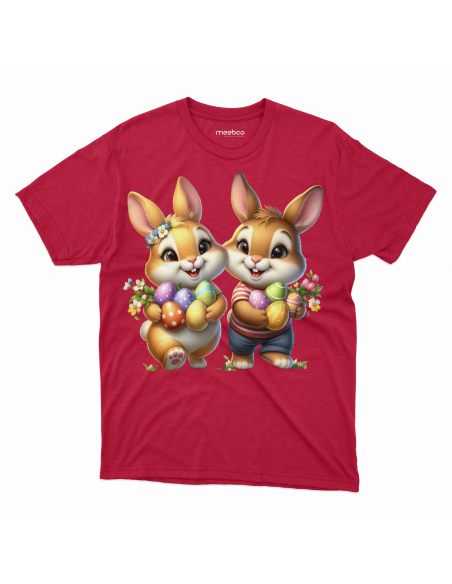 Koszulka Dziecięca "Króliczki wielkanocne z pisankami" Czarna | 100% Bawełna