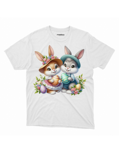 Koszulka Dziecięca "Króliczki wielkanocne w kapeluszach" Czarna | 100% Bawełna