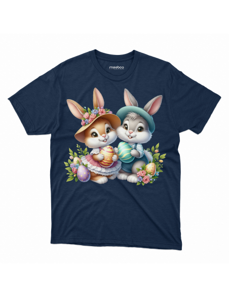 Koszulka Dziecięca "Króliczki wielkanocne w kapeluszach" Czarna | 100% Bawełna