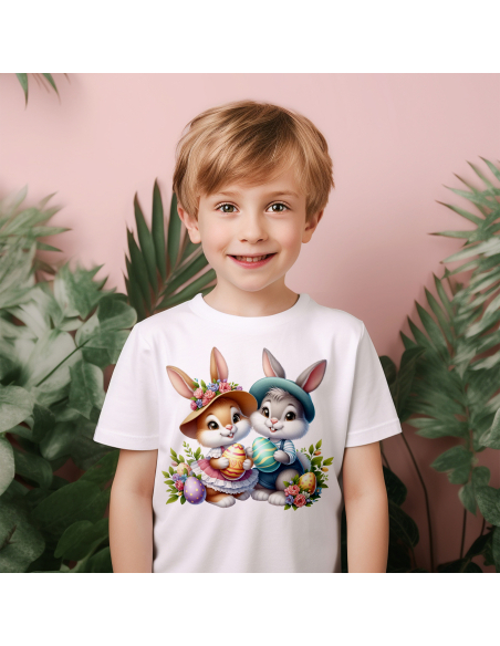Koszulka Dziecięca "Króliczki wielkanocne w kapeluszach" Czarna | 100% Bawełna