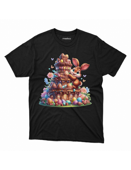 Koszulka Dziecięca "Króliczek wielkanocny z domkiem" Czarna | 100% Bawełna