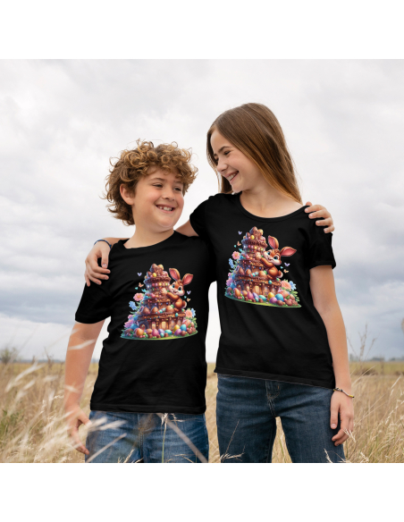 Koszulka Dziecięca "Króliczek wielkanocny z domkiem" Czarna | 100% Bawełna