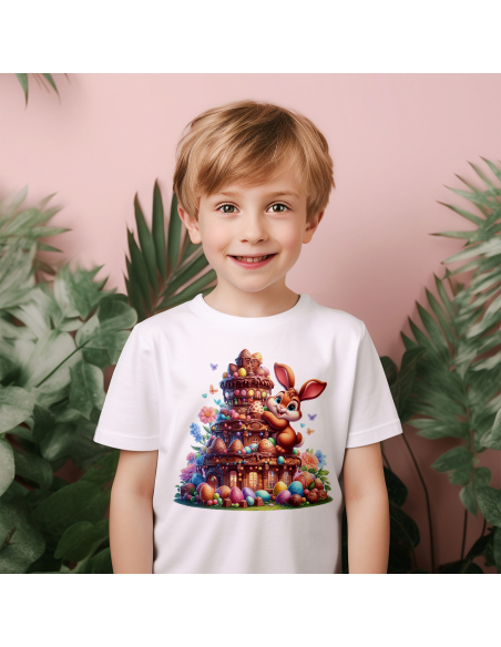 Koszulka Dziecięca "Króliczek wielkanocny z domkiem" Czarna | 100% Bawełna