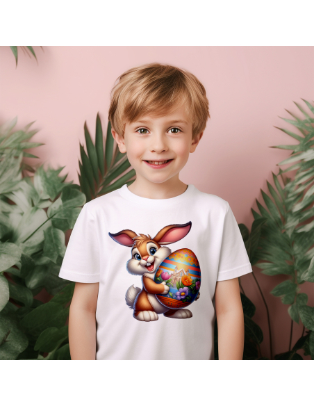 Koszulka Dziecięca "Króliczek wielkanocny z pisanką" Czarna | 100% Bawełna