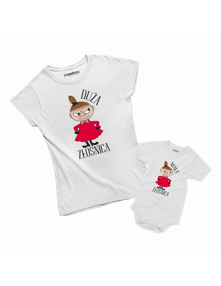 Zestaw koszulka damska + koszulka lub body dziecięce "Duża / Mała Złośnica" Różowa | 100% Bawełna