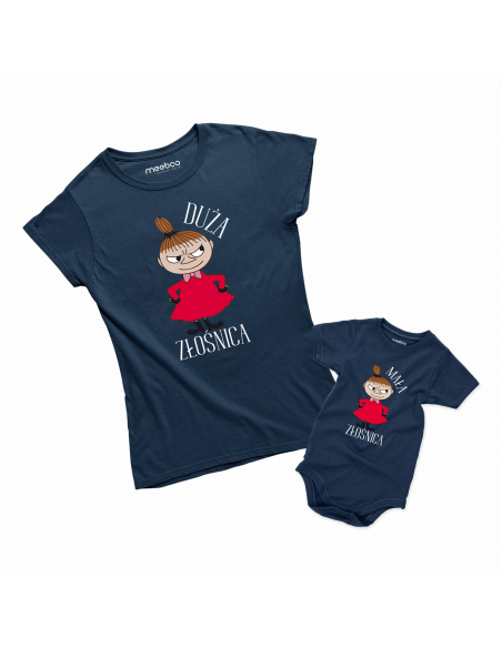 Zestaw koszulka damska + koszulka lub body dziecięce "Duża / Mała Złośnica" Różowa | 100% Bawełna