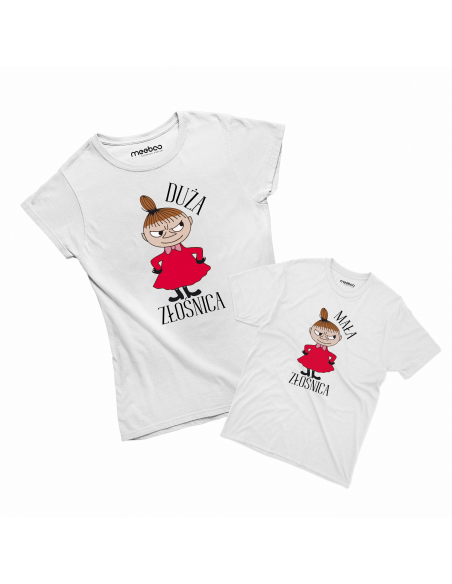 Zestaw koszulka damska + koszulka lub body dziecięce "Duża / Mała Złośnica" Różowa | 100% Bawełna