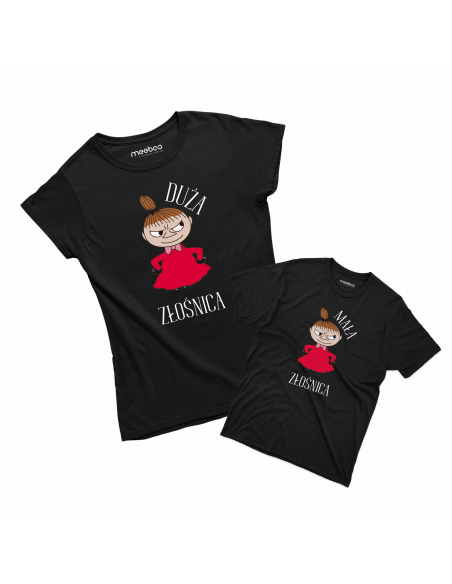 Zestaw koszulka damska + koszulka lub body dziecięce "Duża / Mała Złośnica" Różowa | 100% Bawełna